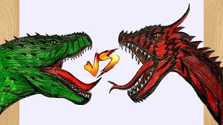 Draw Dragon VS Dinosaur Fight I Dragon and Dinosaur Drawing Tutorial