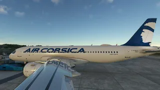 Vol AIRCORSICA avec météo réelle et trafic entre Figari et Marseille Provence LFKF LFML A320 NEO 2K
