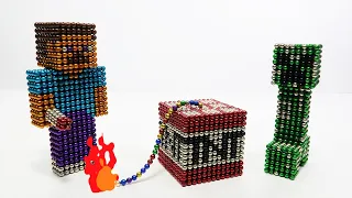 Minecraft Steve Vs Monster Magnets Vs Creeper (Stop Motion)