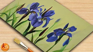 Blue Iris flower painting 😍 | Rainy day Painting Iris | Yellow Gray Acrylic Painting | Episode #286