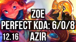 ZOE vs AZIR (MID) | 6/0/8, 500+ games, Dominating | KR Master | 12.16