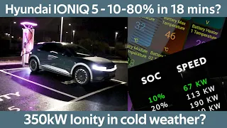 Hyundai Ioniq 5 - charge speed 8°c 46°f at Ionity 350kW charger - including 10-80% times.