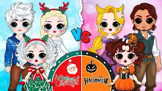 MERRY CHRISTMAS vs HALLOWEEN Family Disney Princess | DIYs Paper Dolls & Crafts