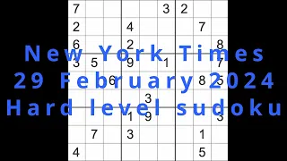 Sudoku solution New York Times 29 February 2024 Hard level