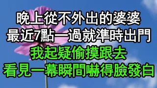 晚上從不外出的婆婆，最近7點一過就準時出門，我起疑偷摸跟去，看見一幕瞬間嚇得臉發白，竟然……#深夜淺讀 #為人處世 #生活經驗 #情感故事