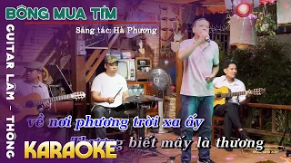 Karaoke | BÔNG MUA TÍM | Tone Nam - Beat Chuẩn | St: Hà Phương | Guitar Lâm Thông