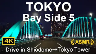 ASMR Tokyo Night Drive 4K Shiodome→Tokyo Gate Bridge→Odaiba→Tokyo Tower 東京夜景ドライブ 汐留→東京ゲートブリッジ→東京タワー