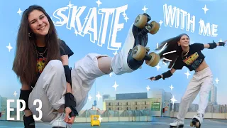 ROLLER SKATE with me!! Learning to Roller Skate for Beginners + Tricks (Roller Skating Vlog Outside)