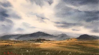 Watercolor Landscape | "Morning Valley" by Nina Volk | Painting Landscape with Mountains