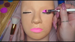 [ASMR] Pink Makeup on Mannequin Head (whispering, tapping, makeup sounds) to help you relax