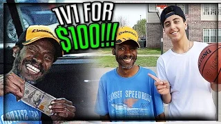 1v1 Basketball Game VS Homeless Man For $100! (MUST WATCH)