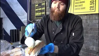 Sausages and Burgers All Drenched in Melted Cheese. London Street Food