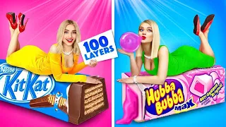 EPIC 100 LAYERS FOOD CHALLENGE! || 100 Coats Chocolate, Bubble Gum! Yummy Experiment by RATATA BOOM