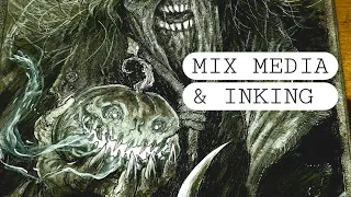 MIX MEDIA INKING PROCESS - THE SCARECROW