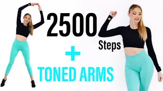 2500 Steps + Toned Arms💪| Knee-Friendly No Jumping Cardio Workout | Do it twice & get 5000 steps
