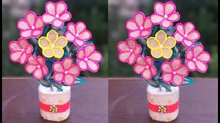 Stylish Jute Rope Flower & Flower Vase With Bottle | Jute Flower Pot | Best out of waste Jute Craft