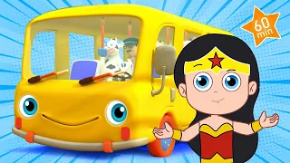 Wheels On The Bus with Kids Superheroes Cartoon + Nursery Rhymes & Kids Songs | MiniBus