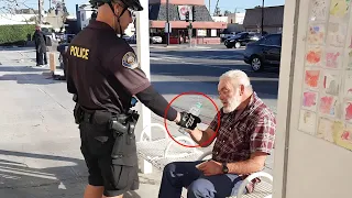 Old man proffer a Note to a Cop's hand. When He Reads It & Quickly Calls help!