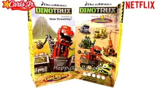 2016 CARL'S JR. DREAMWORKS DINOTRUX HARDEE'S KIDS MEAL BAG NETFLIX SET 4 TOYS COLLECTION REVIEW