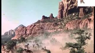 1960s Western, Native American Indians on Horseback Ambush Cowboys, Colour Footage