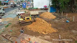 Starting New Project, Good Action Komatsu D20P Dozer Clearing Land, Wastewater With 5 Ton Dump Truck