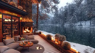 Relaxing Jazz Music at Morning Coffee Porch Ambience ☕ Gentle Falling Snow to Work, Study