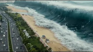 The tsunami flooded the city, and the giant crocodile escaped and dived into the water!