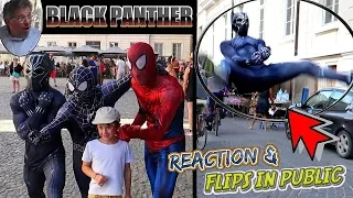 CRAZY FLIPS IN PUBLIC BLACK PANTHER & SPIDER-MAN [Street Superheroes]