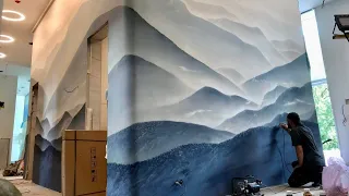 Аэрография, роспись стен.Painting Горы в тумане