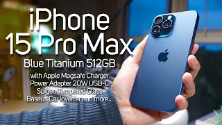 iPhone 15 Pro Max Blue Titanium with Accessories (Stereo ASMR Unboxing)