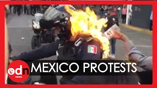 Graphic: Mexican Police Officer Set on Fire During Protest Against Police Brutality