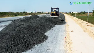 Wonderful Dozer Spreading Gravel Installing Foundation Roads | Dozer Trimming & Truck Dumping Gravel