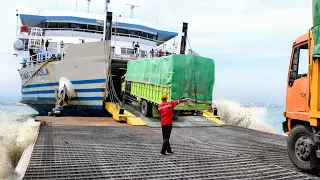 The Dangerous Way Trucks Enter Ferry During Storm