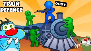 OGGY TRY TO SAVE TRAIN FROM ZOMBIES IN TRAIN DEFENSE ZOMBIE SURVIVAL GAME