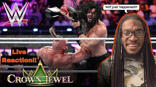 ROMAN REIGNS BEATS BROCK LESNAR IN SHOCKING FASHION!! WWE CROWN JEWEL 2021 LIVE REACTION!! (WTF?!)