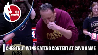 Joey Chestnut DOMINATED 3 challengers in a pierogi eating contest at Cavs game | NBA on ESPN