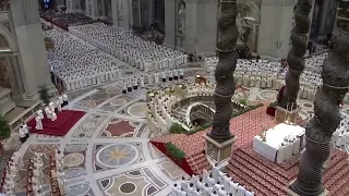 Pope Francis seen in wheelchair after Chrism Mass in St. Peter's Basilica