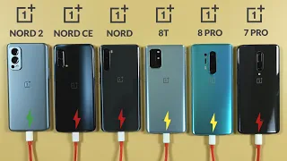 Oneplus Nord 2 vs Nord CE vs Nord vs 8T vs 8 Pro vs 7 Pro Battery Charging Test | Fast Charging Test