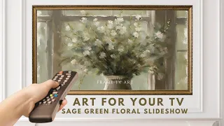 3 hour TV Art Screensaver - 4K Frame TV Hack - Sage Green Vintage Style Florals Wallpaper Slideshow