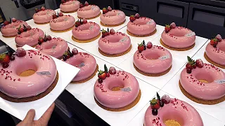 Beautiful ! Giant Ring Raspberry Mousse Cake / Food Factory