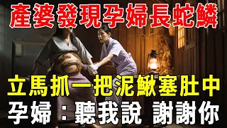 產婆趕去接生，卻見孕婦肚子驚現蛇鱗，她立馬抓一把泥鰍塞肚子裡，孕婦：聽我說謝謝你【蝴蝶飛飛】