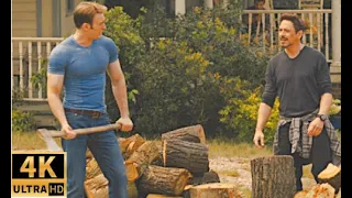 Капитан Америка и Железный человек рубят дрова. Captain America and Iron Man chopping wood.