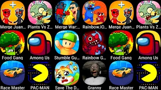 Garten Of Rainbow,Merge Juan,Plants vs Zombies 2,Food Gang,PAC MAN,Save The Doge,Skibidi vs Camera..