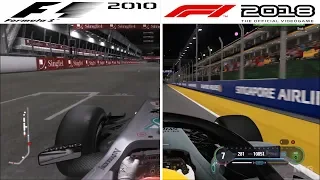 F1 Game Comparison (2010 - 2018 | Marina Bay Street Circuit | Singapore GP Hotlaps)