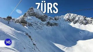 Skiing beautiful blue piste 145 'Muggengrat-Zürsersee' in Zürs St Anton Ski Arlberg.