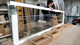 process of making a transparent glass door. Korean door mass production plant.