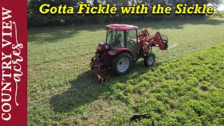 Mowing the Pond Dam and Hay field with Sickle bar mower.  Of course something needs fixed afterwards