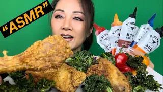MINIMAL TALKING CRISPY ASMR NO CARB FRIED CHICKEN  AND AIR FRIED KALE CHIPS EATING  SOUNDS #치킨 #먹방