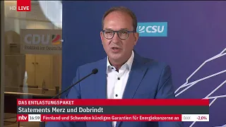 LIVE: Die Unionschefs Friedrich Merz und Alexander Dobrindt äußern sich zum Entlastungspaket