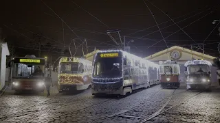Rozsvícení vánočních tramvají v Praze a průjezd u Národní Třídy, 2021 | 8K HDR